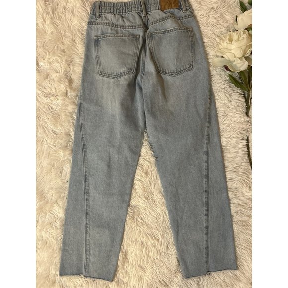 Zara Size 13-14 Girls Light Denim Wide Legs Mom Jeans Adj Waist - Picture 4 of 4